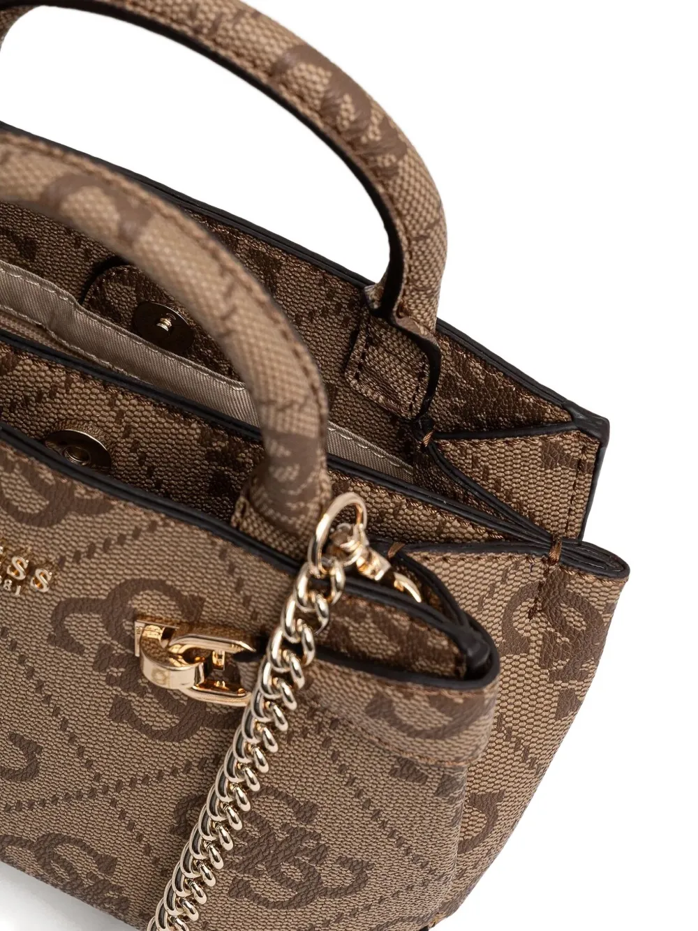 GUESS USA Canvas tas met monogram en handgreep Bruin