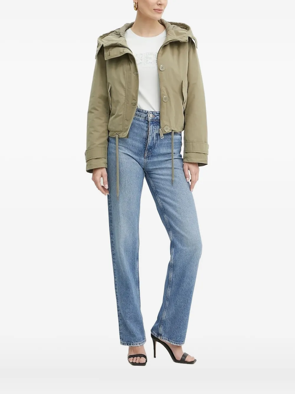 Guess Usa Hooded Button-fastening Puffer Jacket In Green