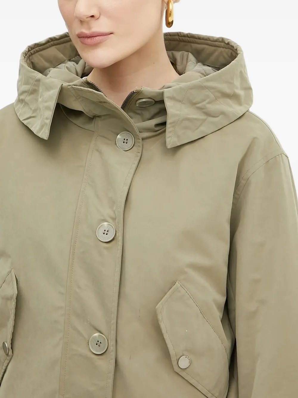 Guess Usa Hooded Button-fastening Puffer Jacket In Green