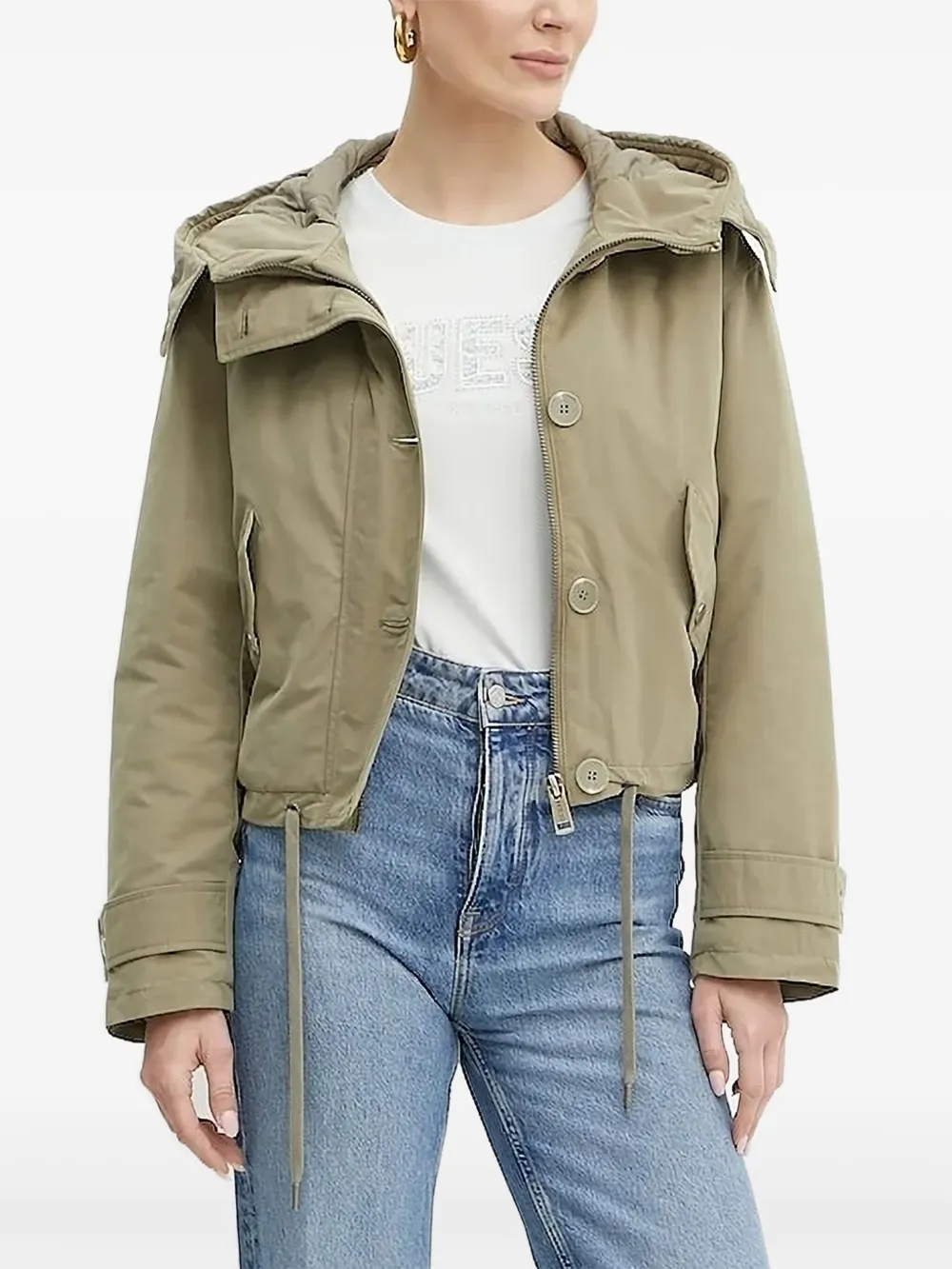 GUESS USA Donsjack met capuchon en knoopsluiting Groen