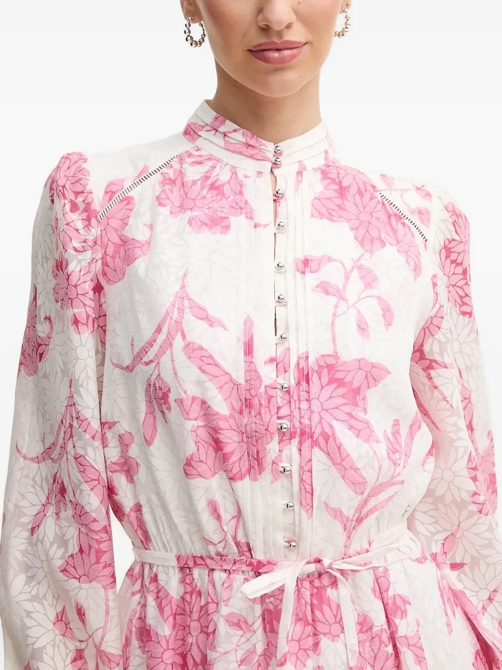 Guess Usa Floral-print Button-front Mini Dress In Pink