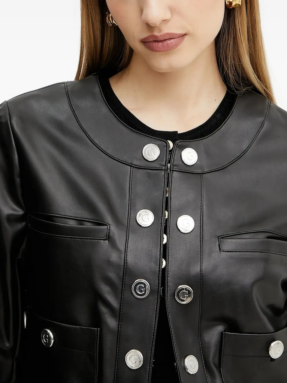 Guess Usa Decorative-button Cropped Jacket In Black