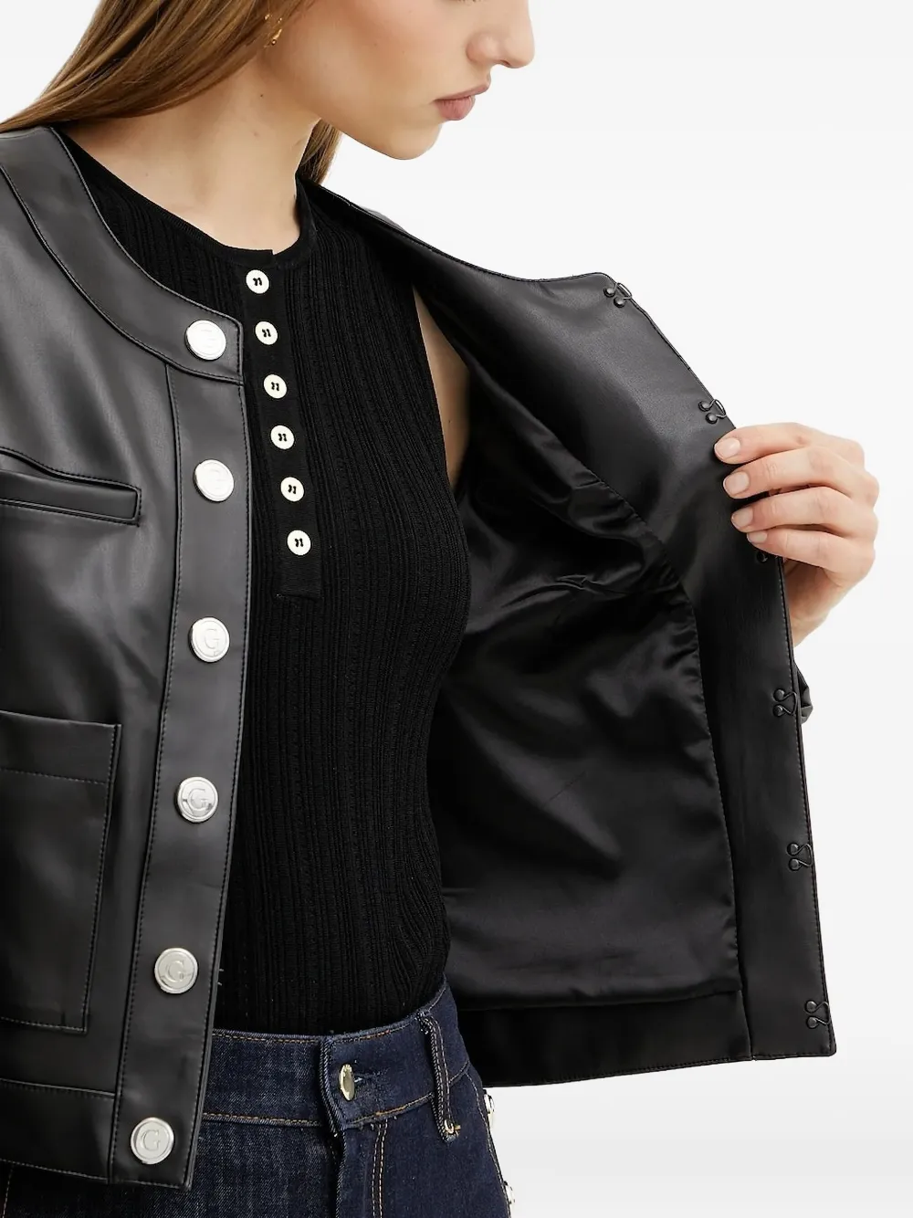 Guess Usa Decorative-button Cropped Jacket In Black