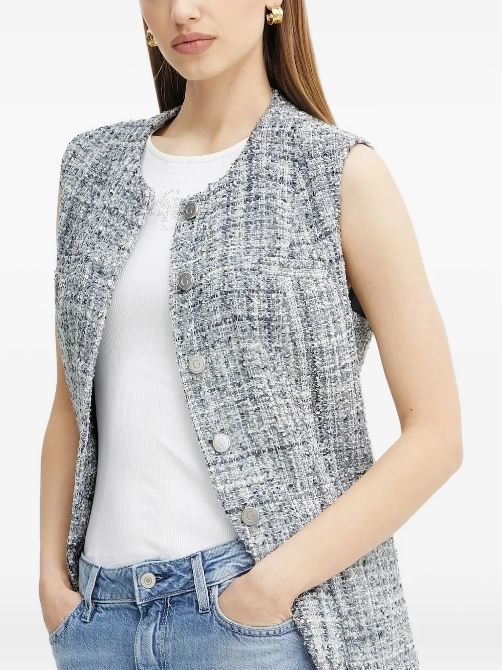 GUESS USA Tweed mouwloos gilet Grijs