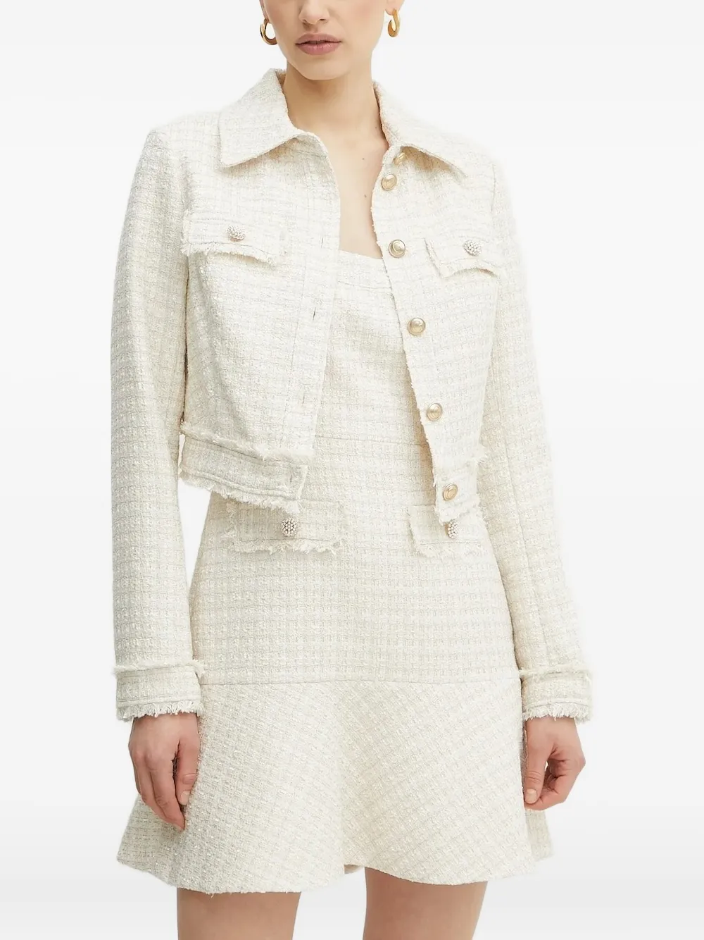 GUESS USA Tweed jack verfraaid met parels Wit