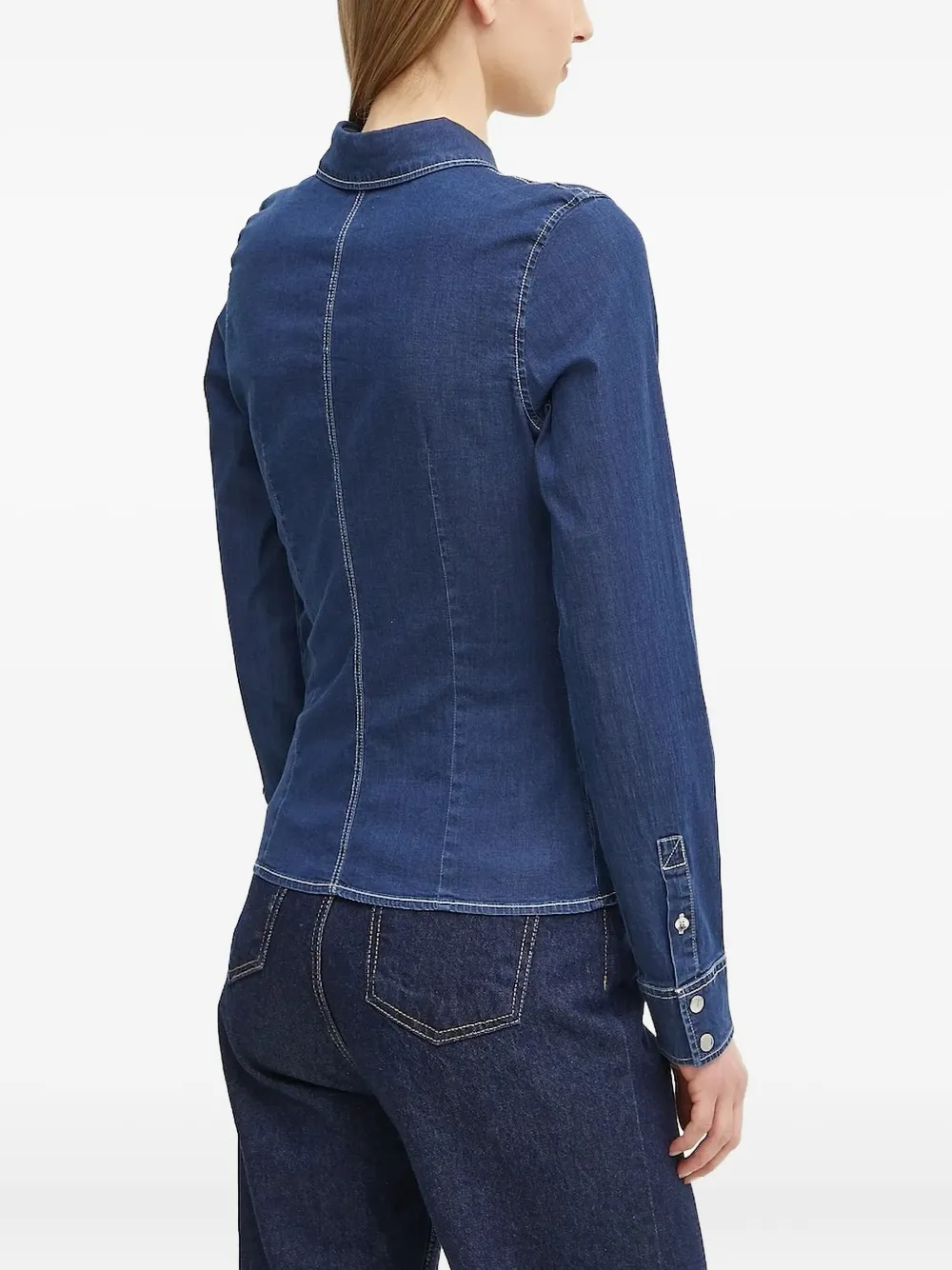GUESS USA Denim blouse met ruches - Blauw