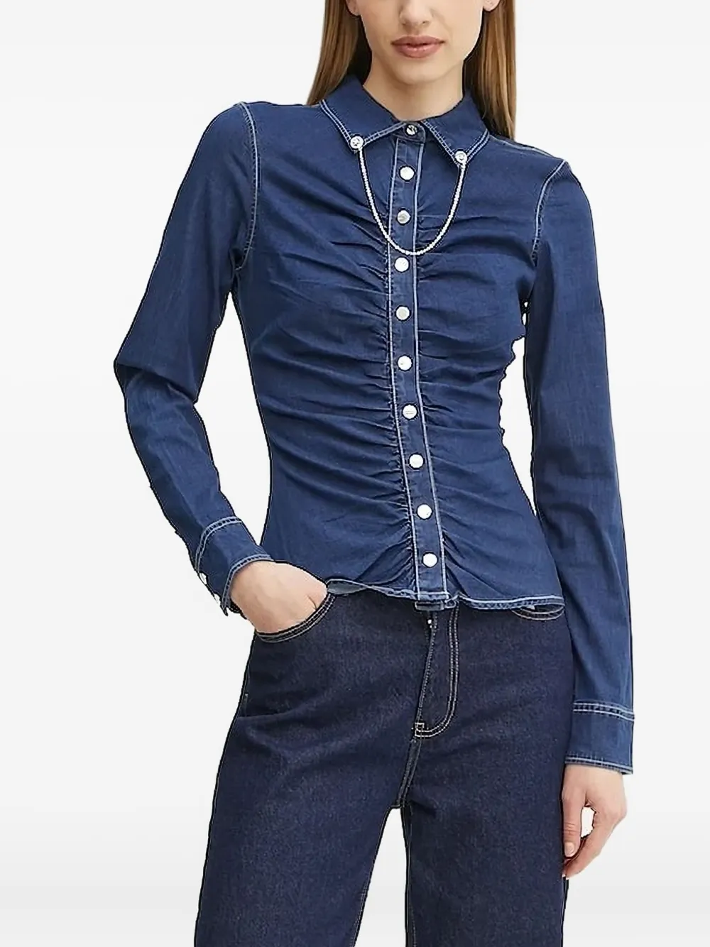 GUESS USA ruched denim shirt | Blue | Image 1