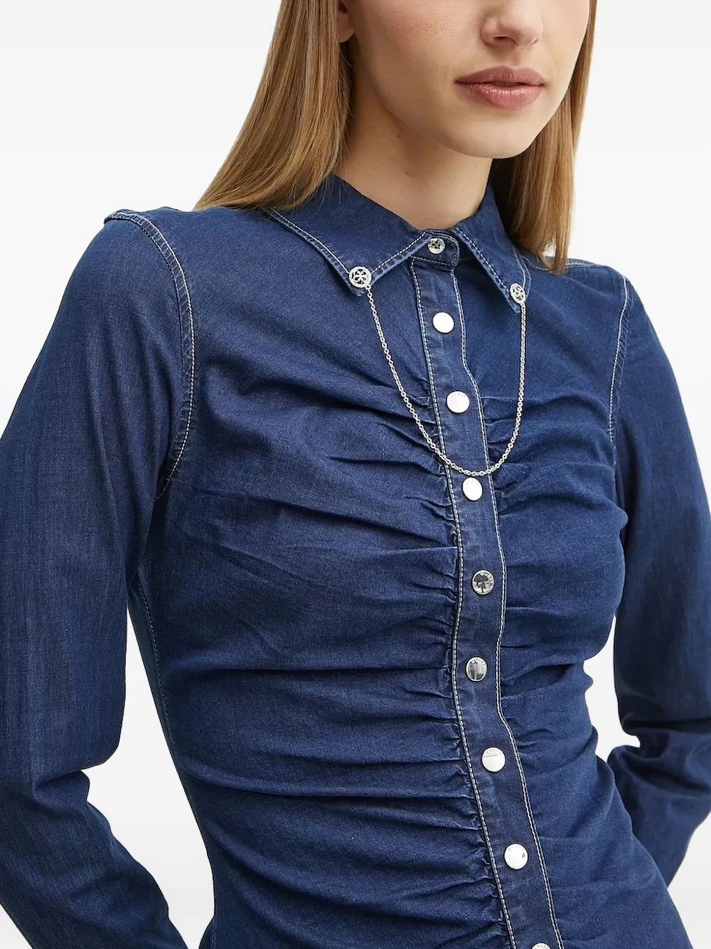 Guess Usa Ruched Denim Shirt In Blue