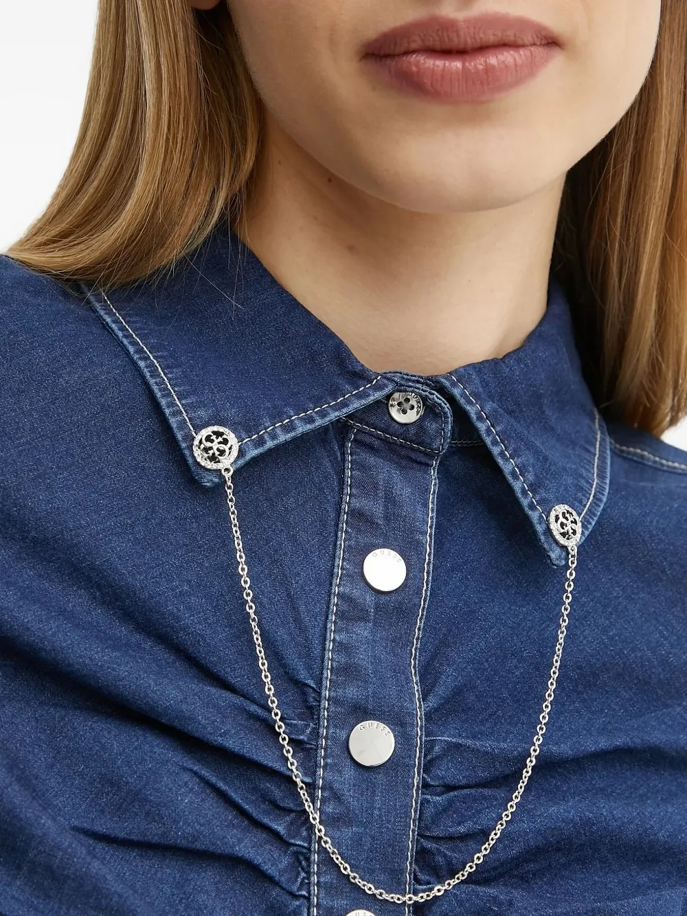 Guess Usa Ruched Denim Shirt In Blue