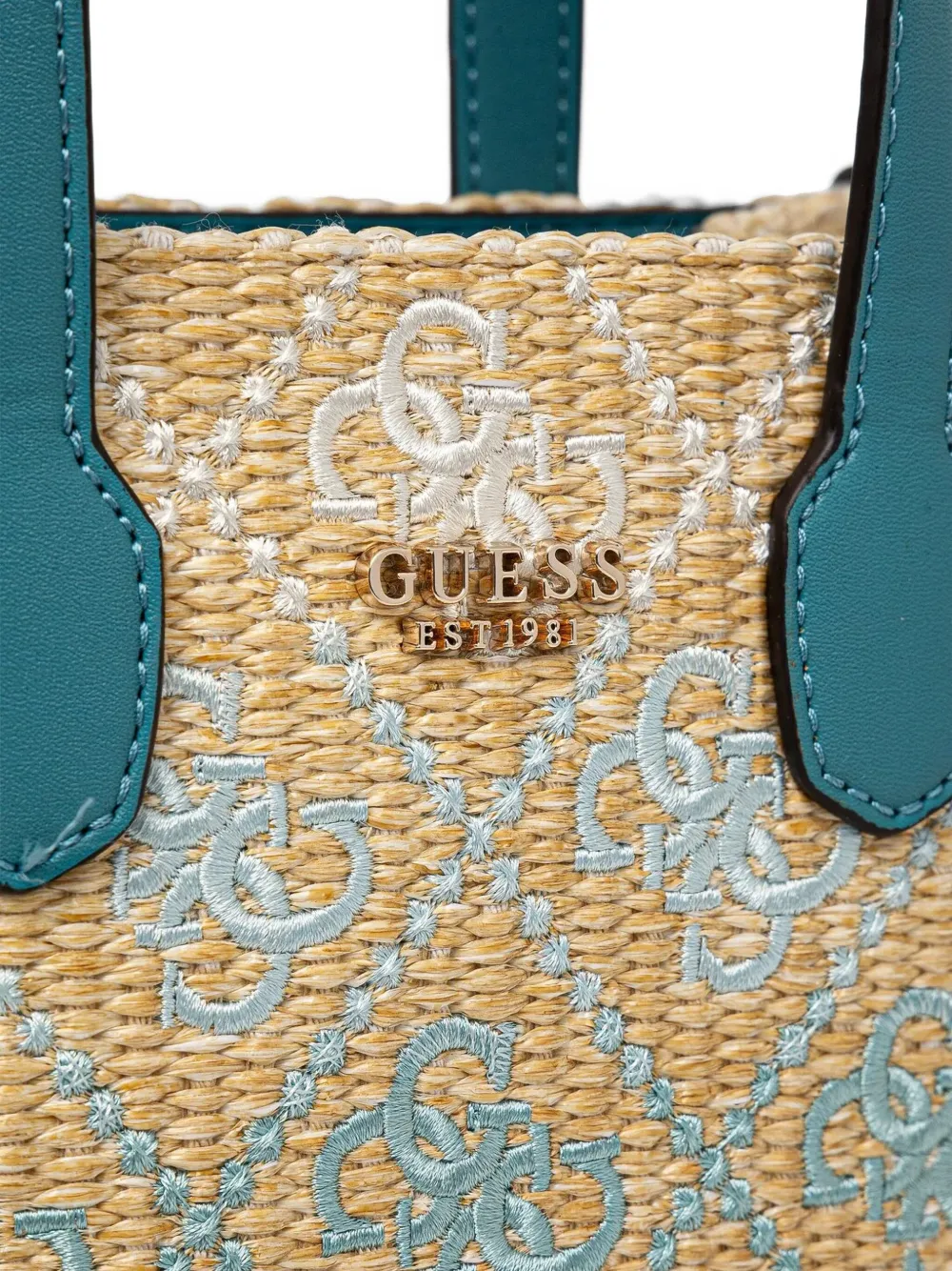 GUESS USA Rieten schoudertas met borduurwerk Beige