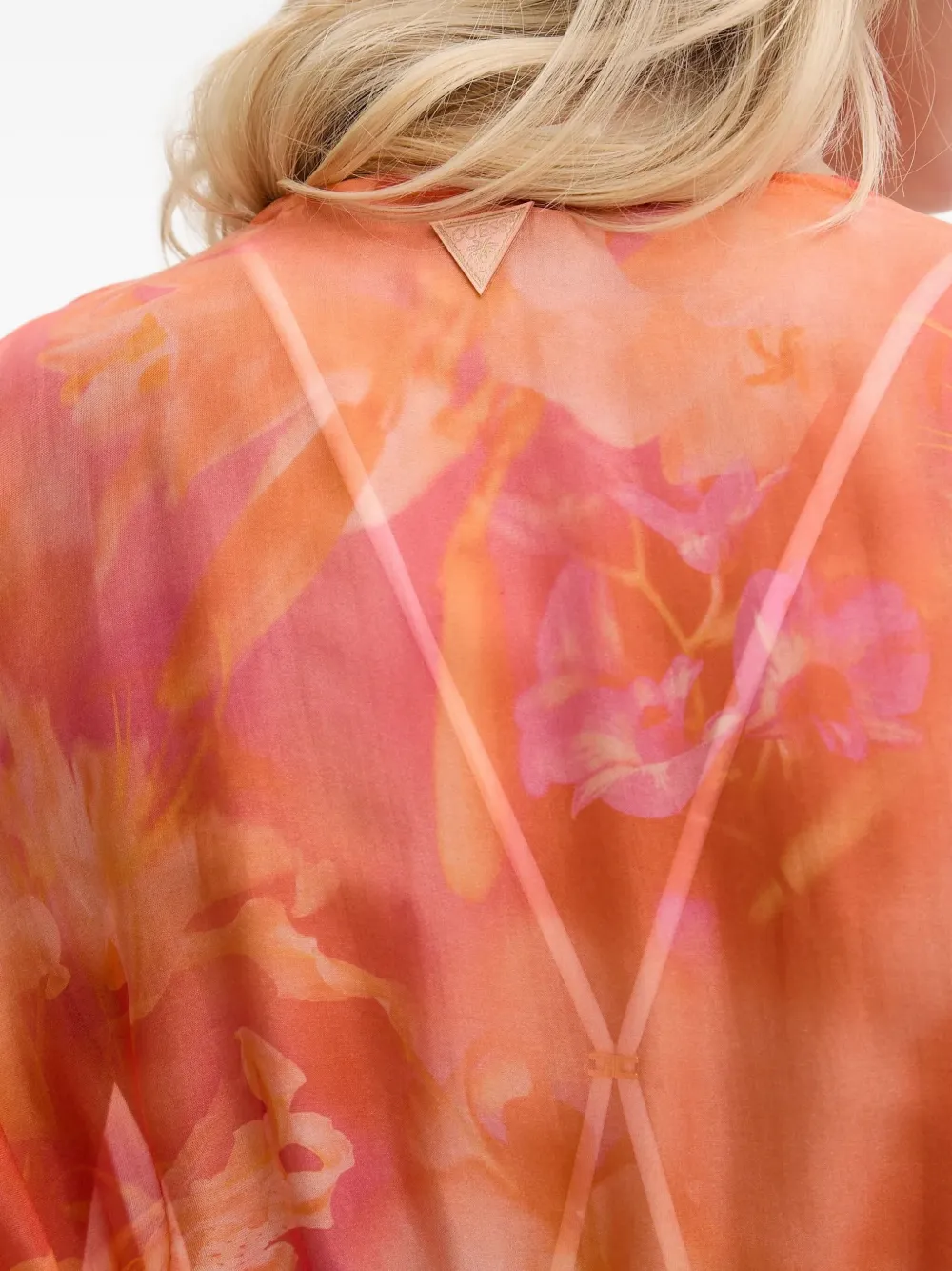 Guess Usa Floral-print Drawstring Beach Robe In Orange