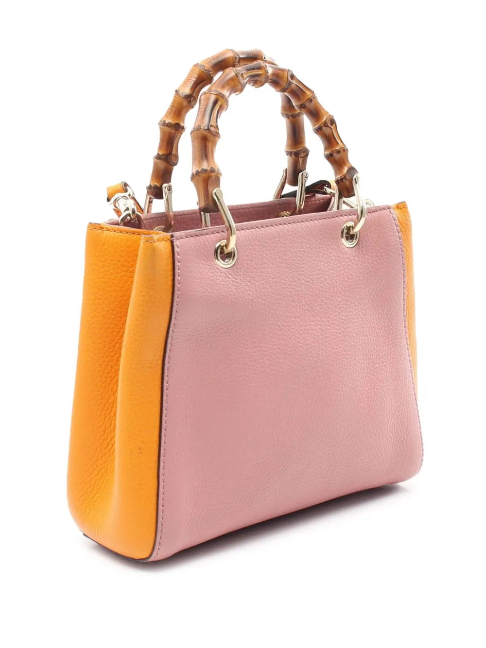 Pre-owned Gucci 2000-2015 Mini Bicolor Calfskin Bamboo Shopper Satchel In Orange