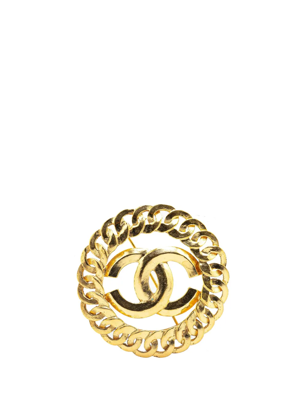 Pre-owned Chanel 1996 Cc Gold Plated Chain Round Brooch Costume Brooch