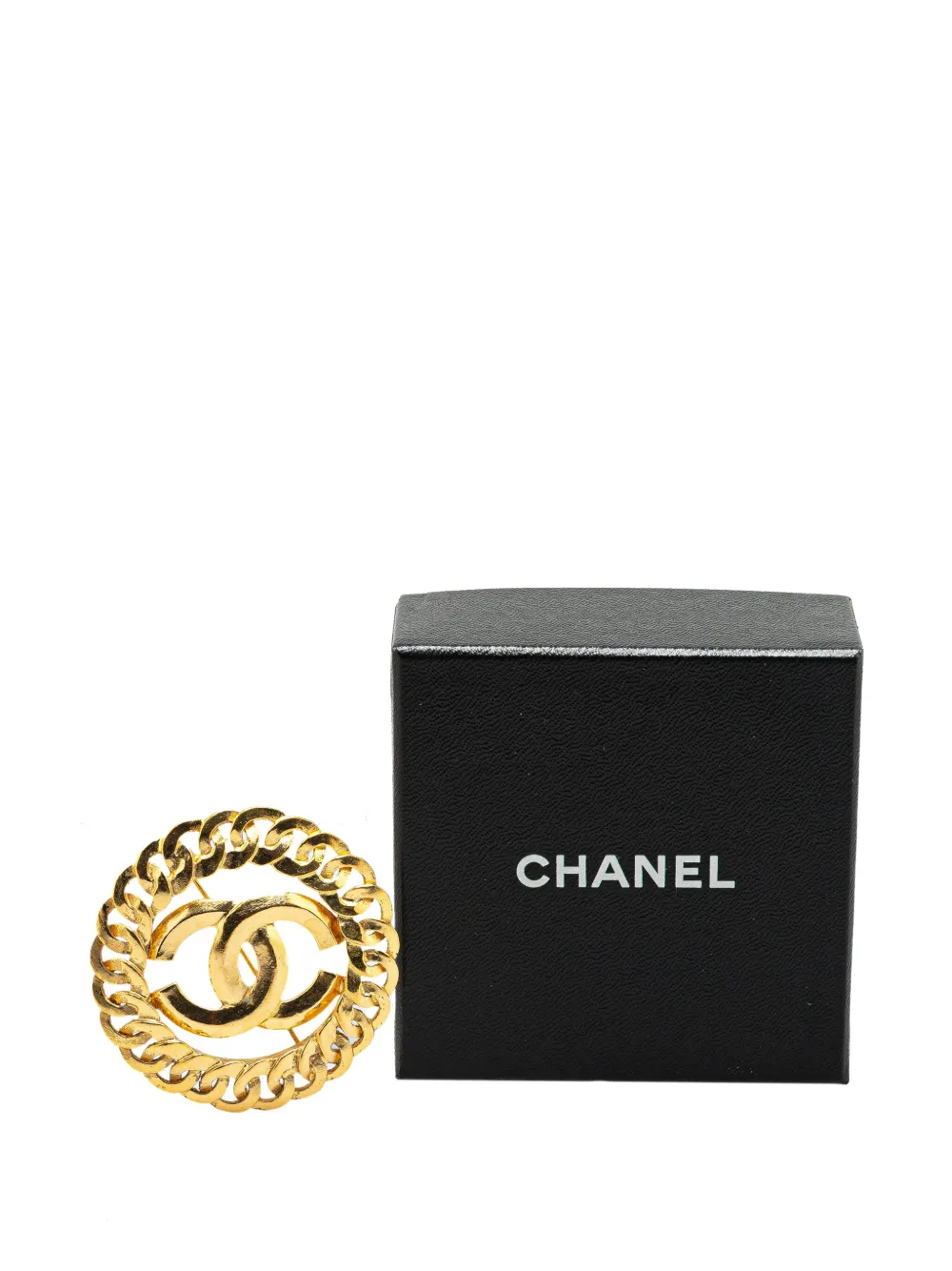 Pre-owned Chanel 1996 Cc Gold Plated Chain Round Brooch Costume Brooch