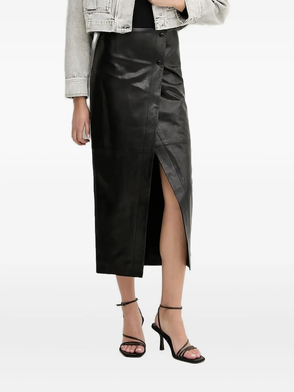 IRO button-front leather midi skirt Zwart