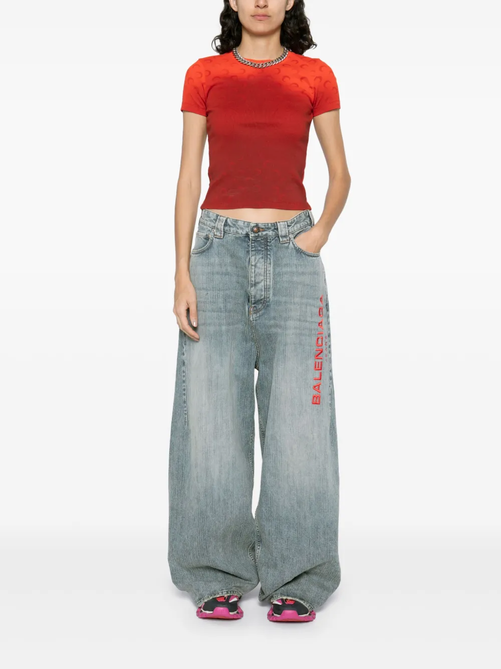 Balenciaga Jeans met geborduurd logo Blauw