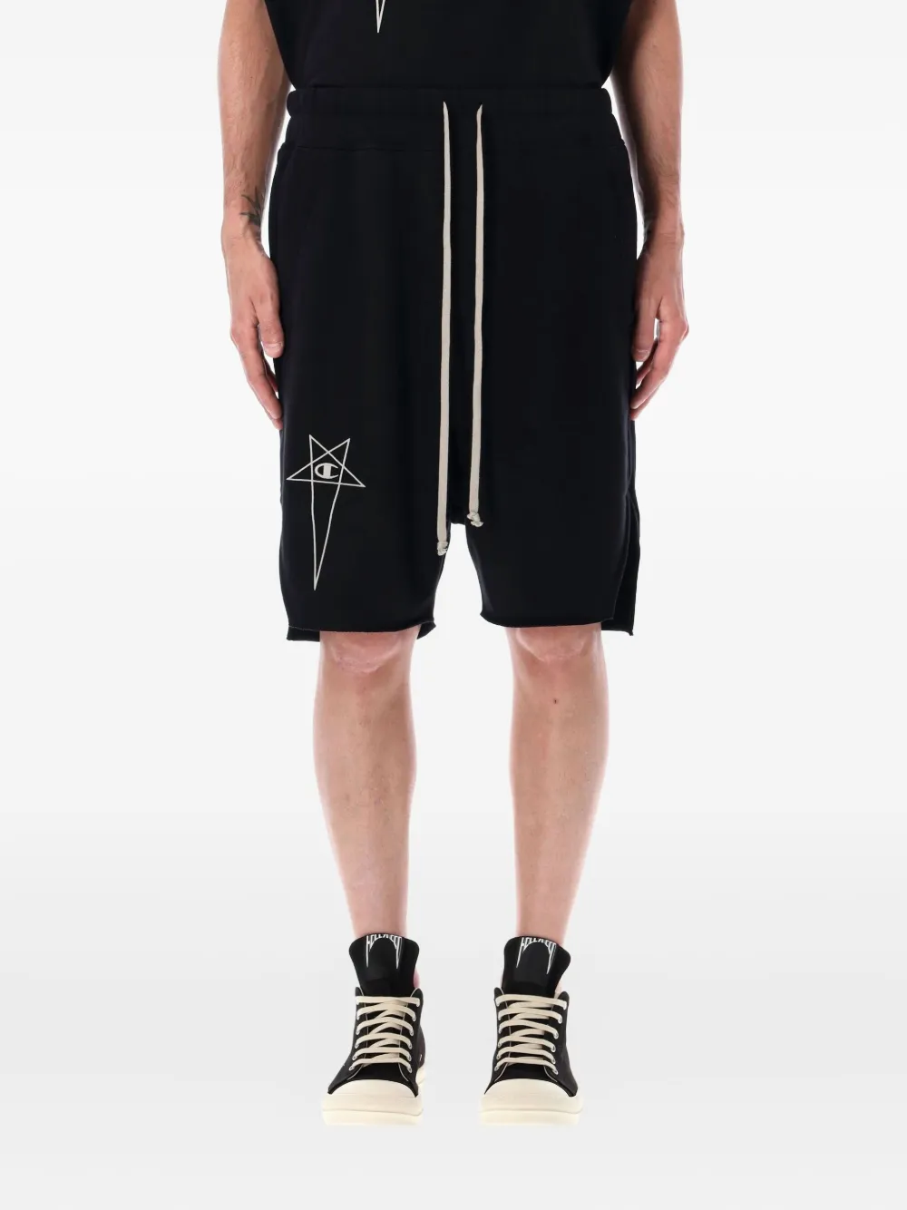 Rick Owens X Champion graphic-print drawstring shorts | Black | Image 1