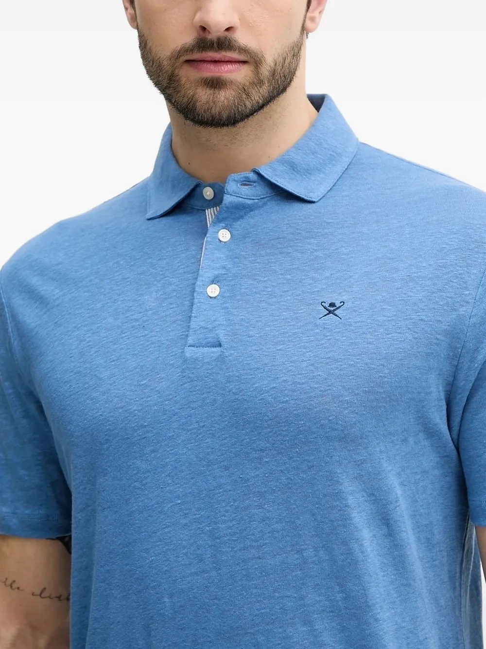 Hackett embroidered-logo linen polo shirt - Blauw