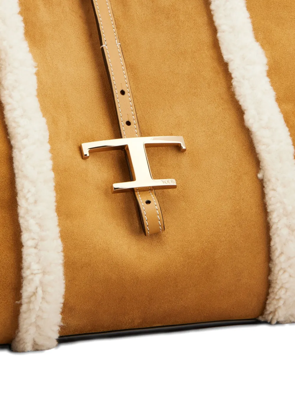 Tod's Shearling-trimmed T-buckle Shoulder Bag In Brown