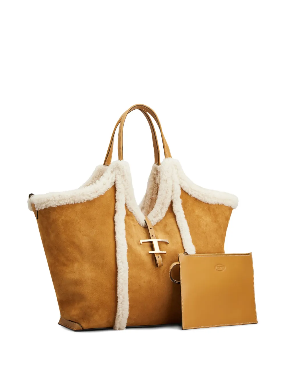 Tod's Schoudertas met lammy afwerking en T-gesp - Bruin