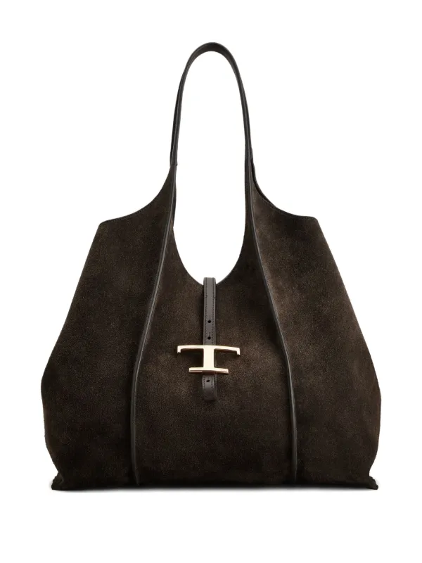 Tod's T Timeless Shopping Bag in Suede Medium in Brown