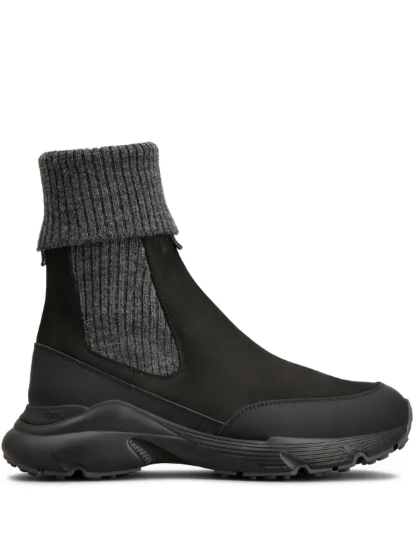 Tod's Chelsea Boots in Nubuck and Knit in Black