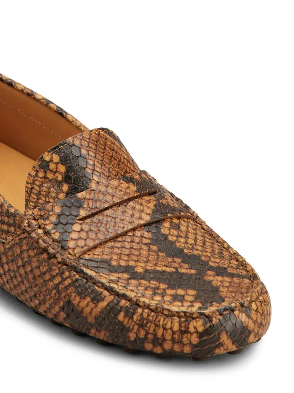 snake-print loafers