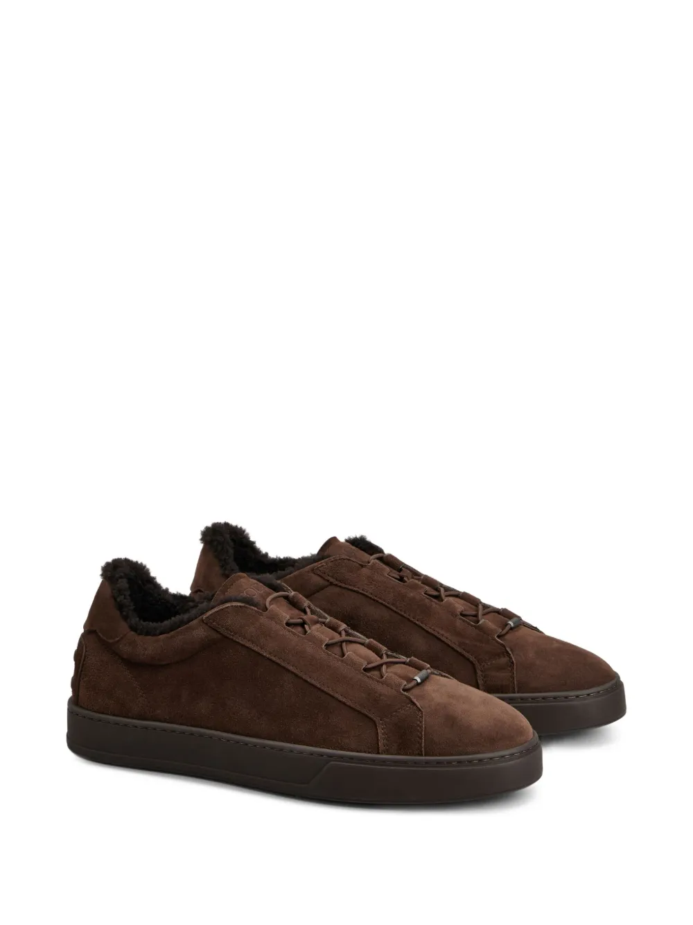 Tod's Shearling-lined Suede Sneakers In Brown