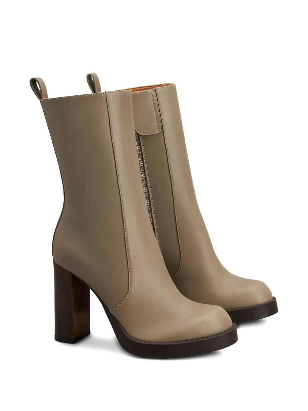 Tod's Leather Zip-detail Block-heel Boots In Green