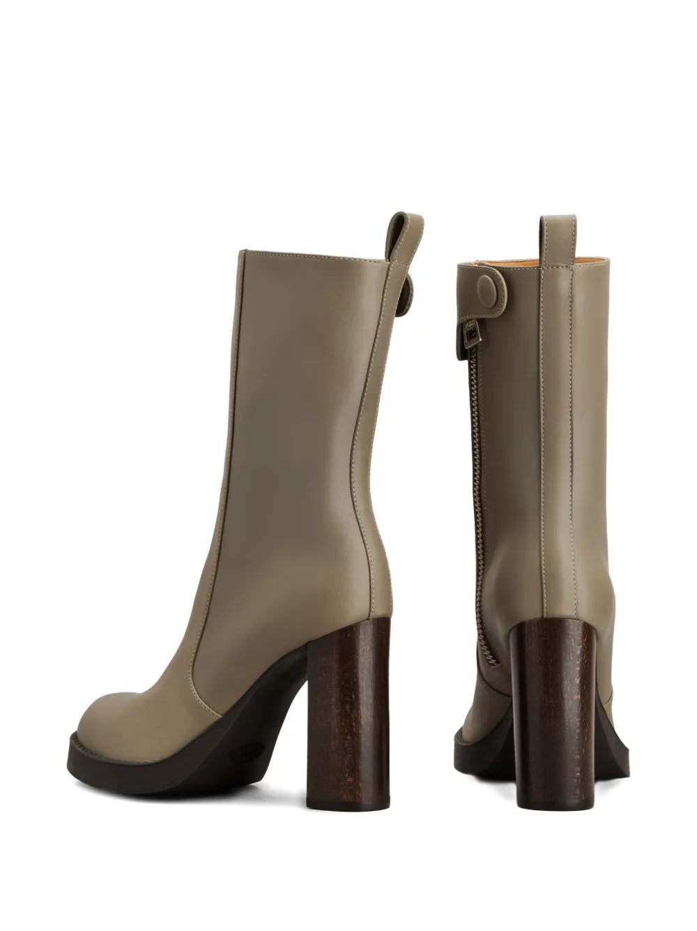 Tod's Leather Zip-detail Block-heel Boots In Green