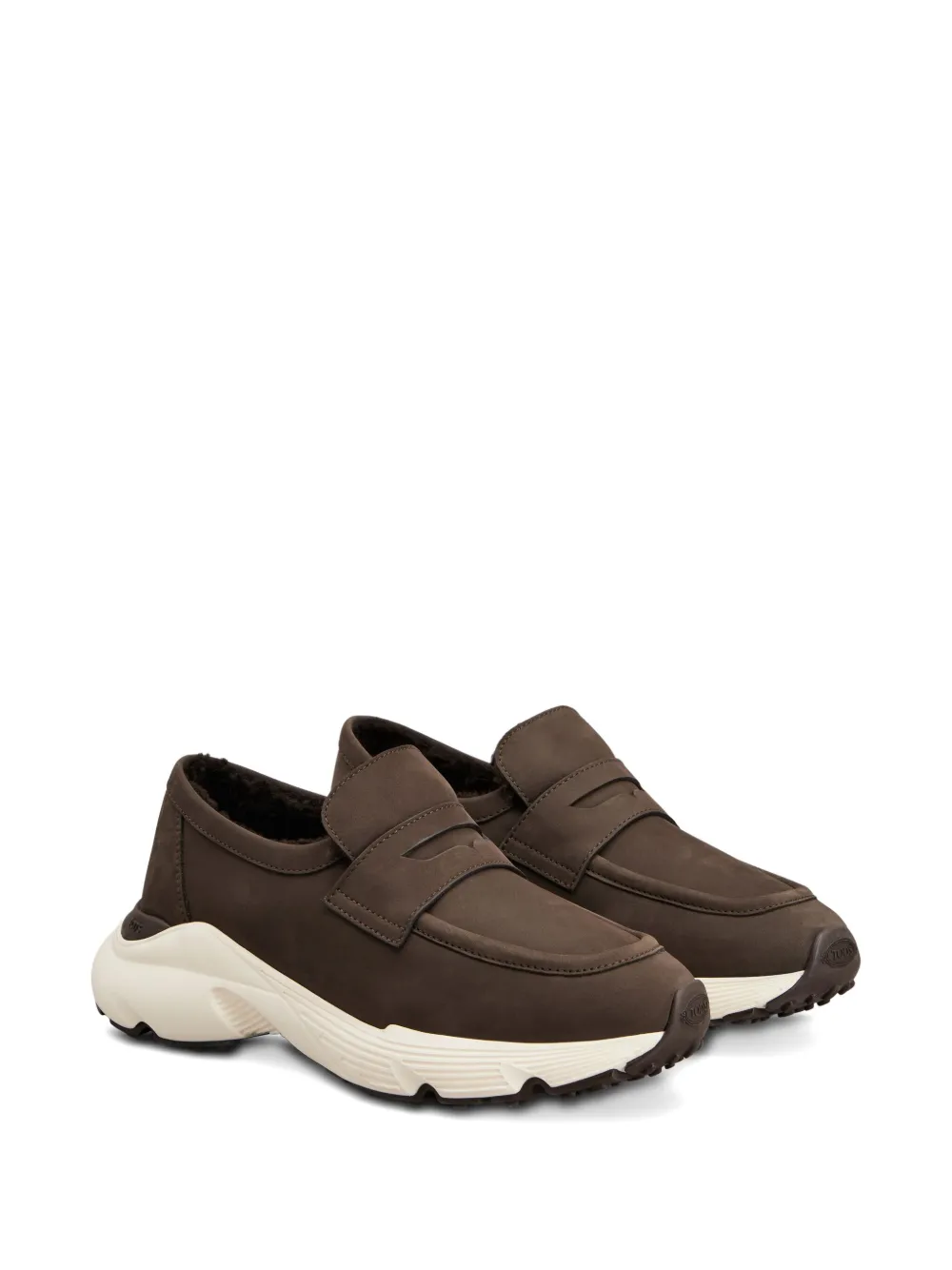 Tod's Sporty Suede Loafers Rubber Sole In Brown