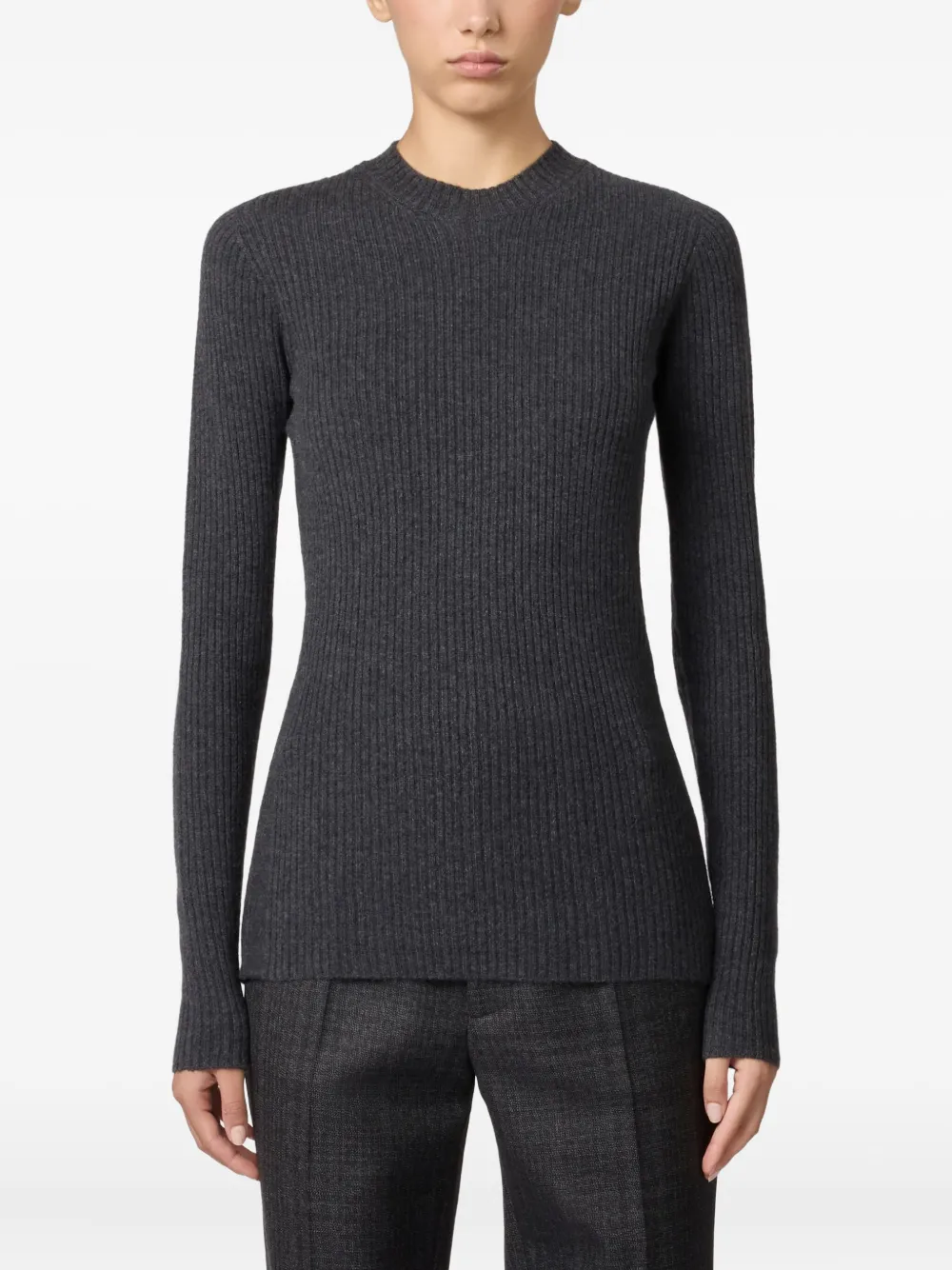 Tod's Ribbed Round-neck Sweater In Gray
