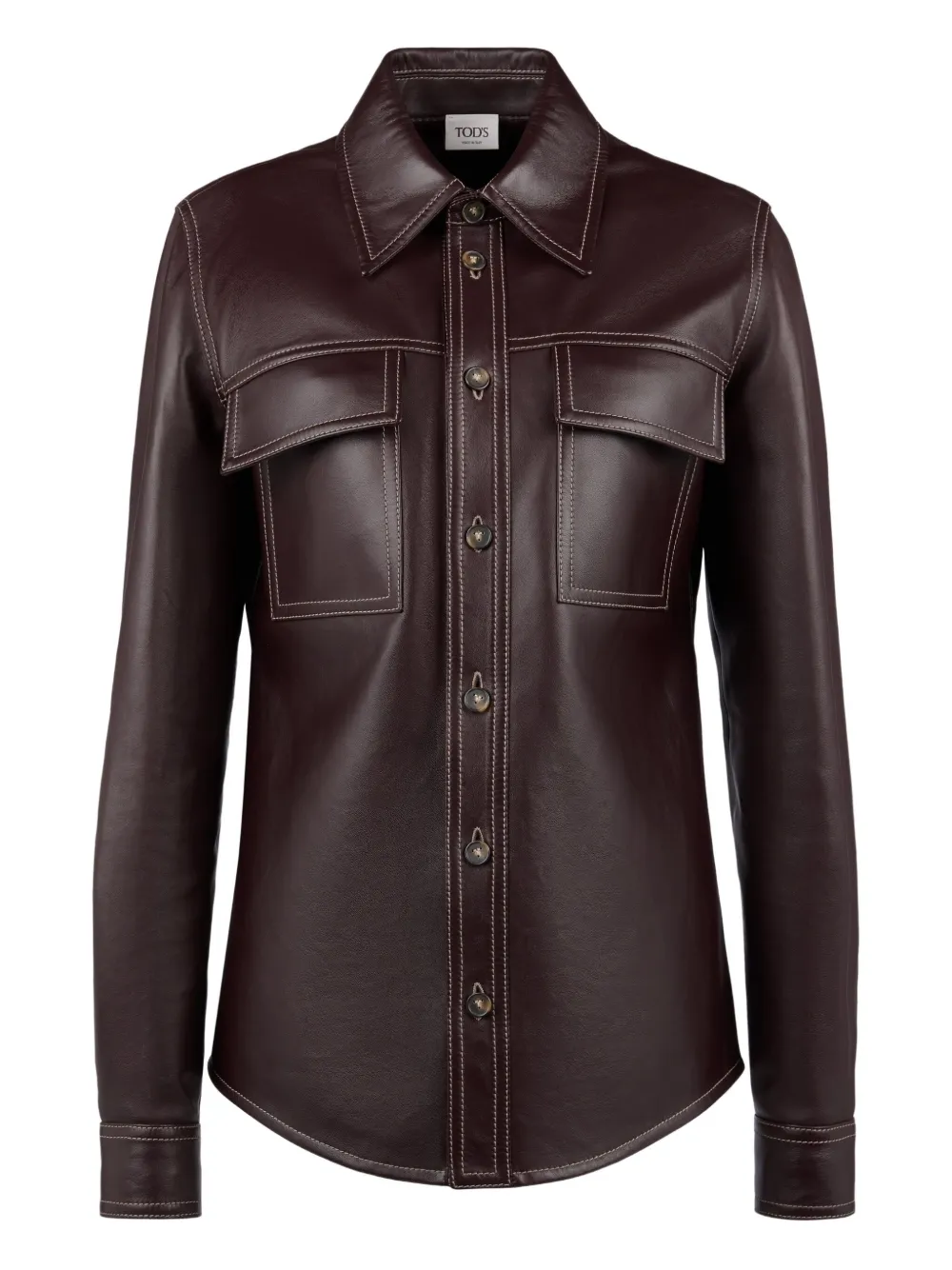 leather shirt contrast-stitching pockets