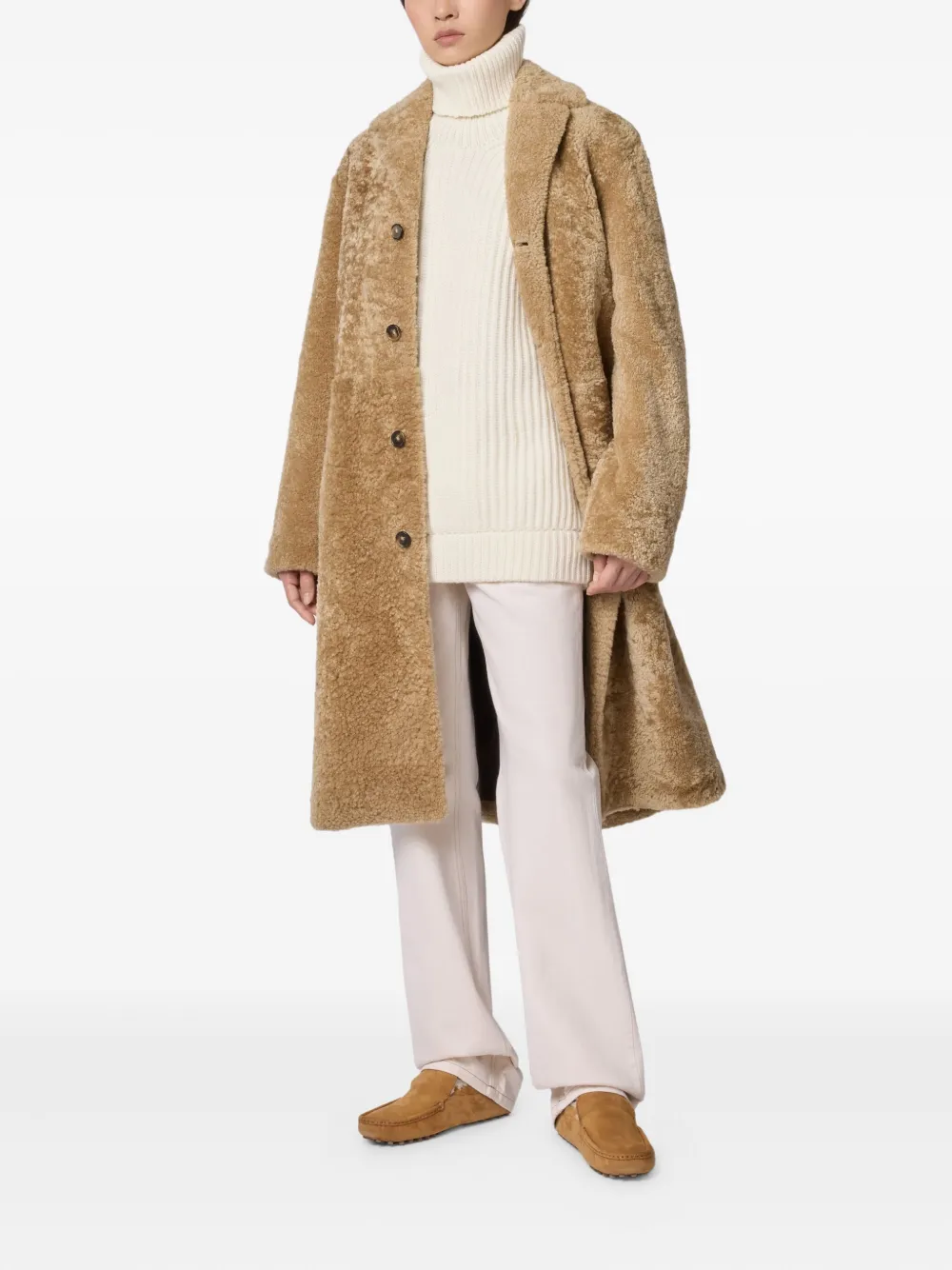  Tod's Button Shearling Coat - Neutrals 