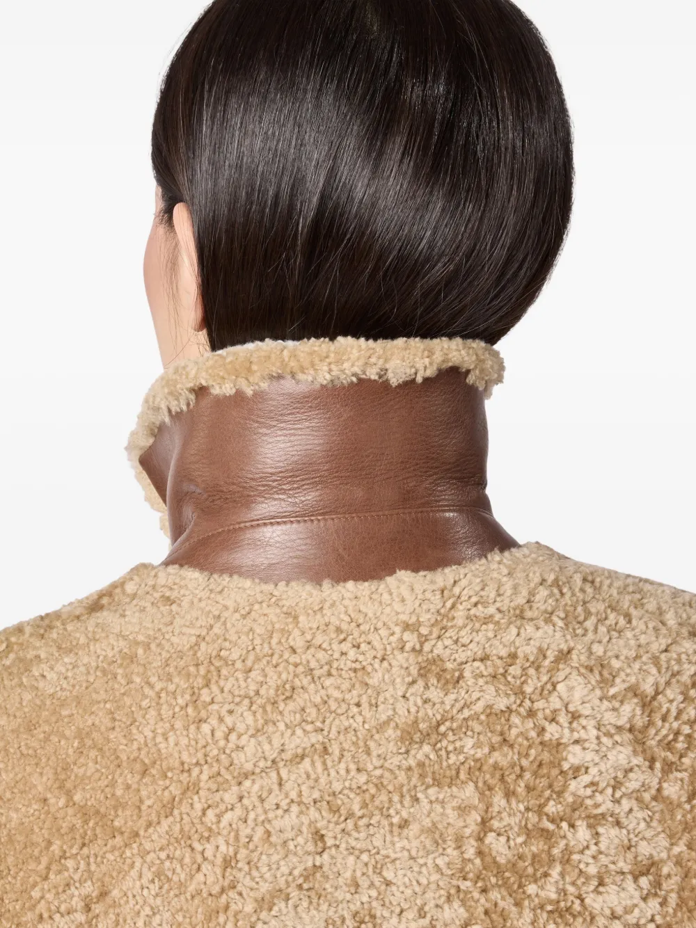Tod's Button Shearling Coat In Neutral
