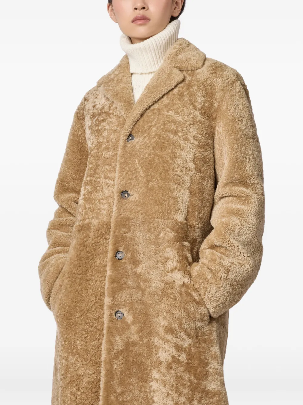 Tod's Button Shearling Coat In Neutral