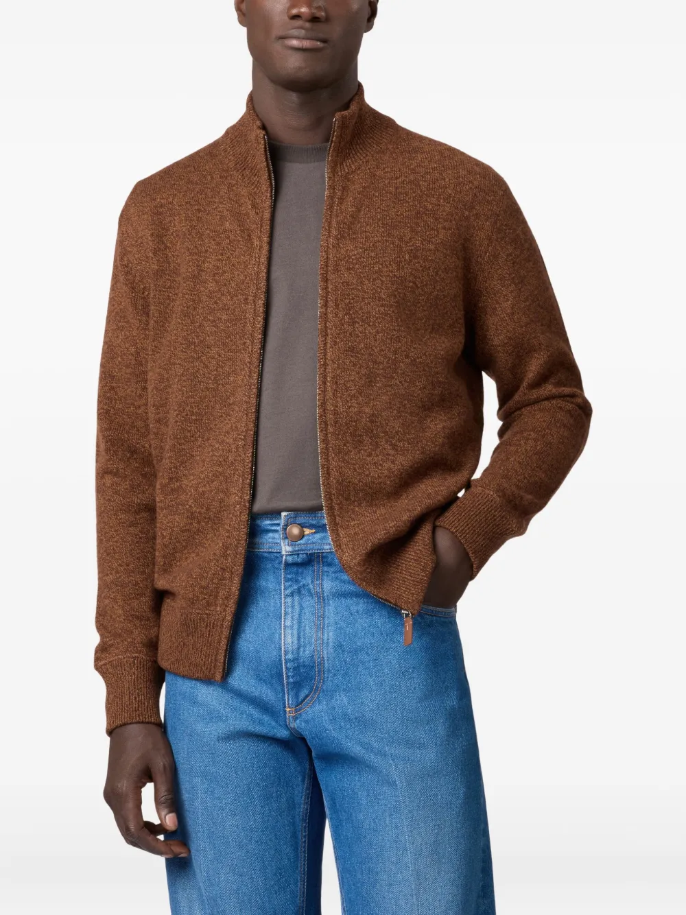 Tod's High-neck Zip-up Cardigan In Brown