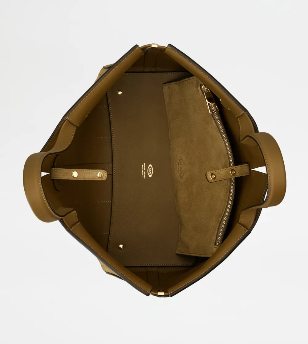 Tod's Large Di Bag Folio Suede Panelled Tote Bag In Brown