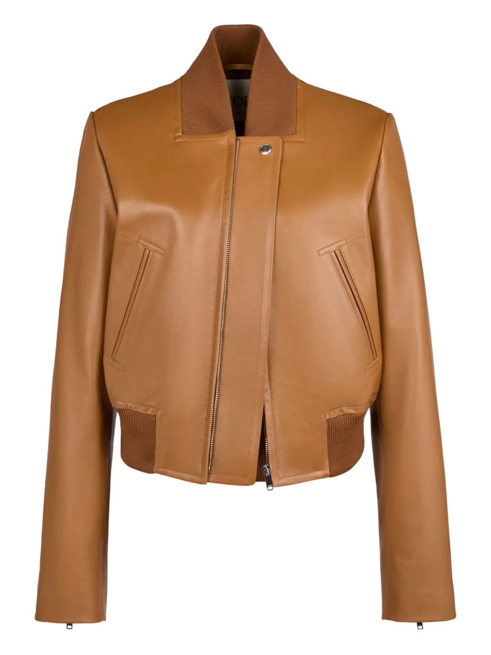 Tod's Zip Leather Bomber Jacket In Brown