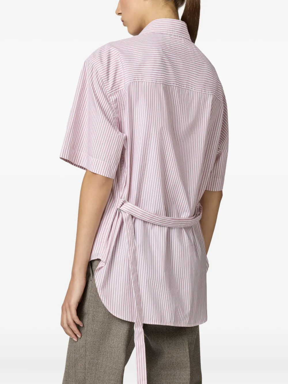 Tod's Striped Belted Shirt In Pink