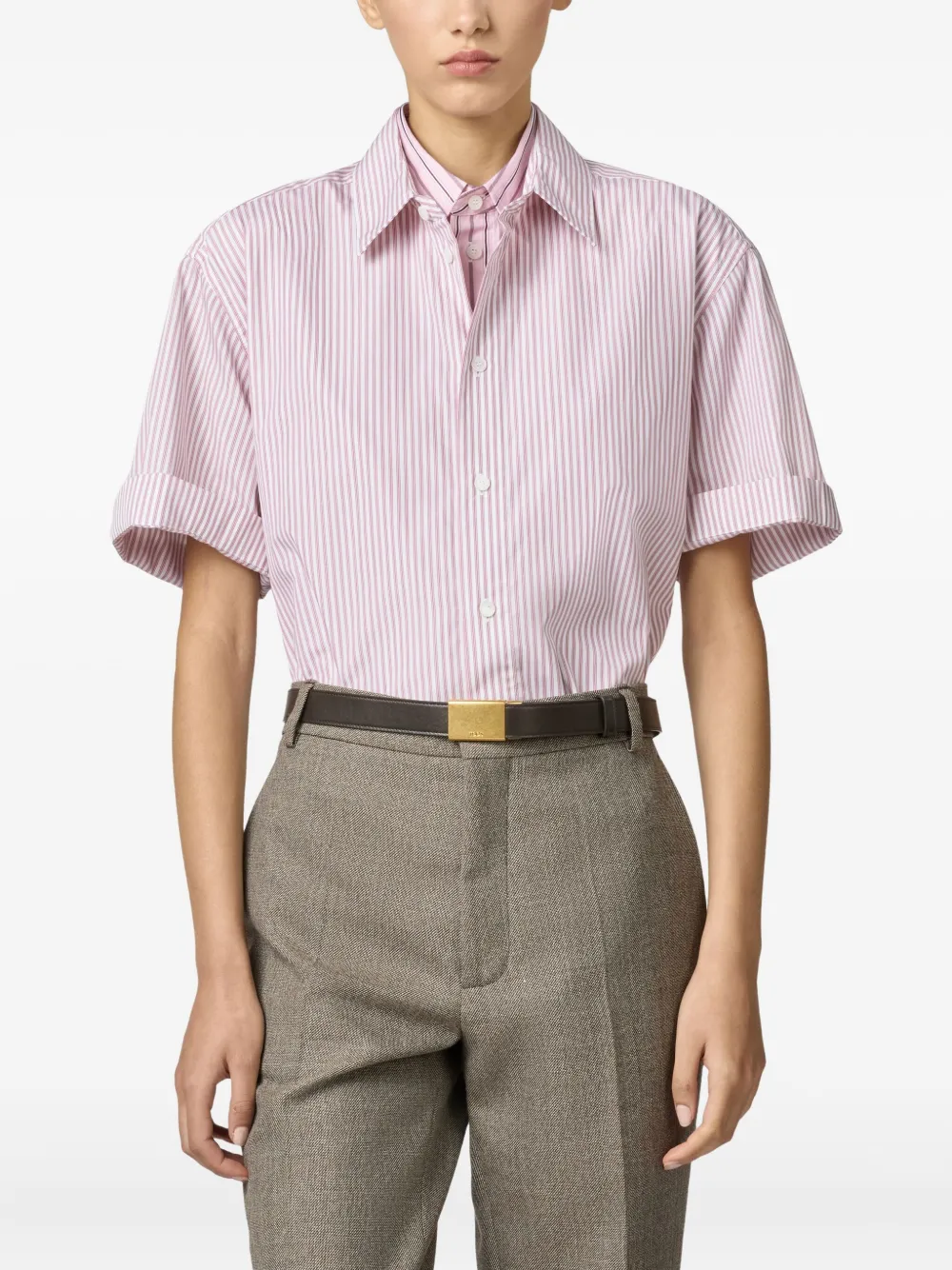 Tod's Striped Belted Shirt In Pink