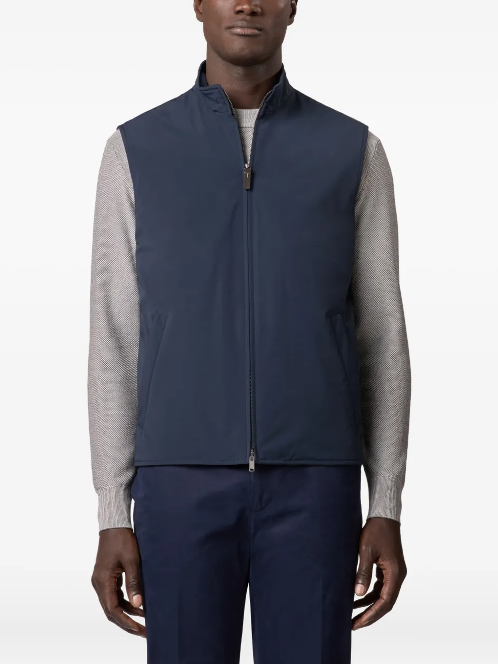 Tod's Zip-front Stand-collar Gilet In Blue