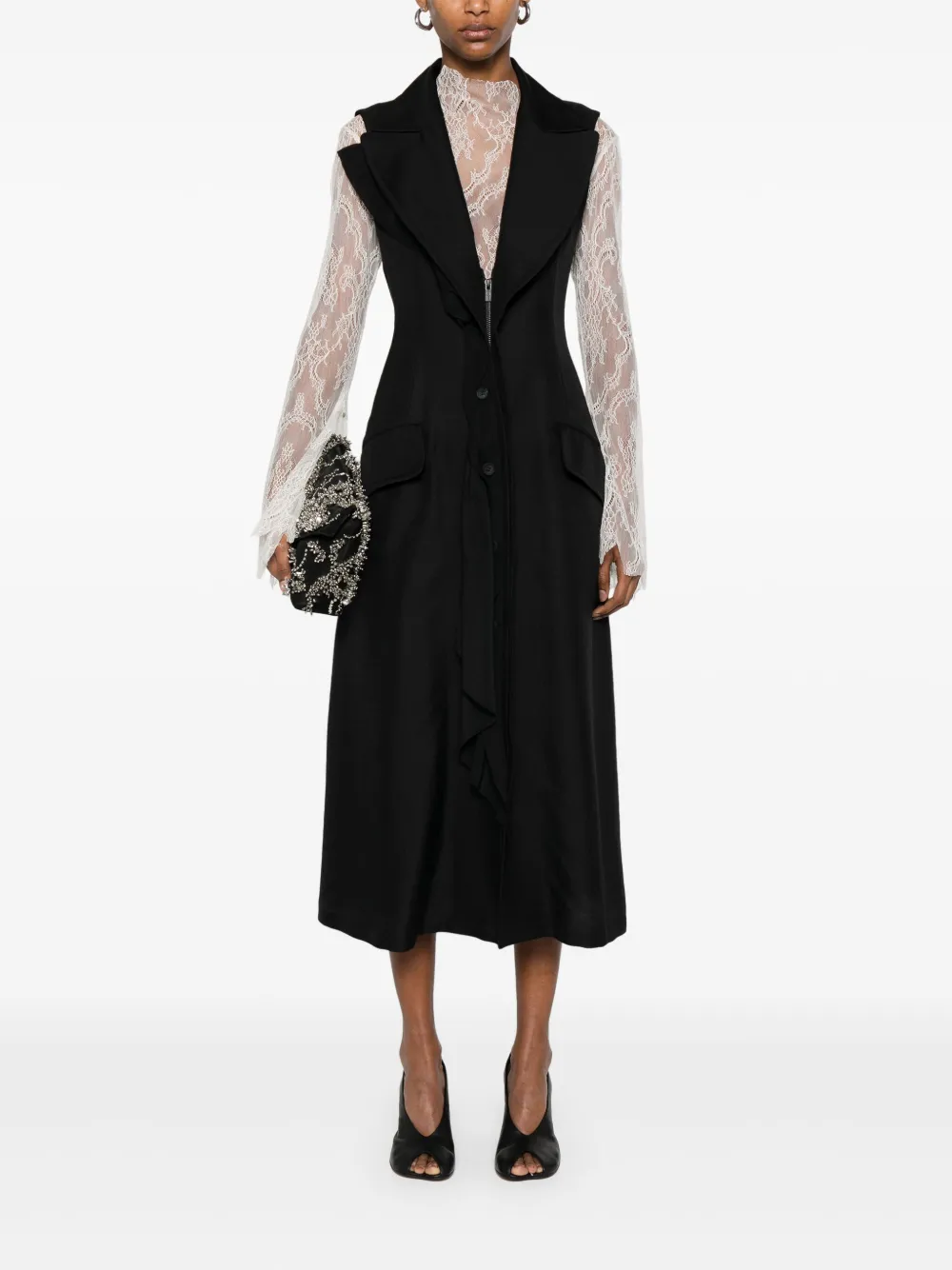 Yohji Yamamoto plunging V-neck midi dress - Zwart
