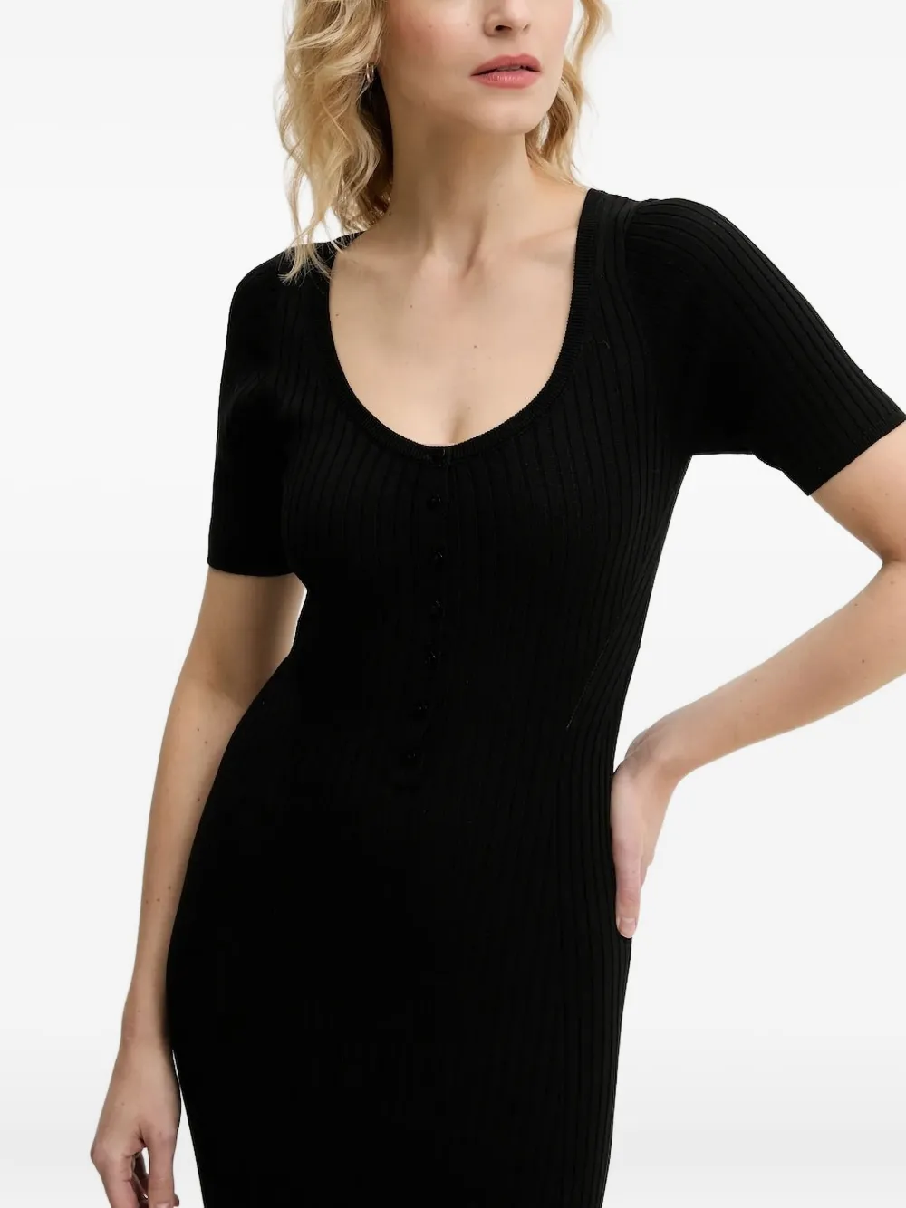 Herskind Ribbed Button-front Dress In Black