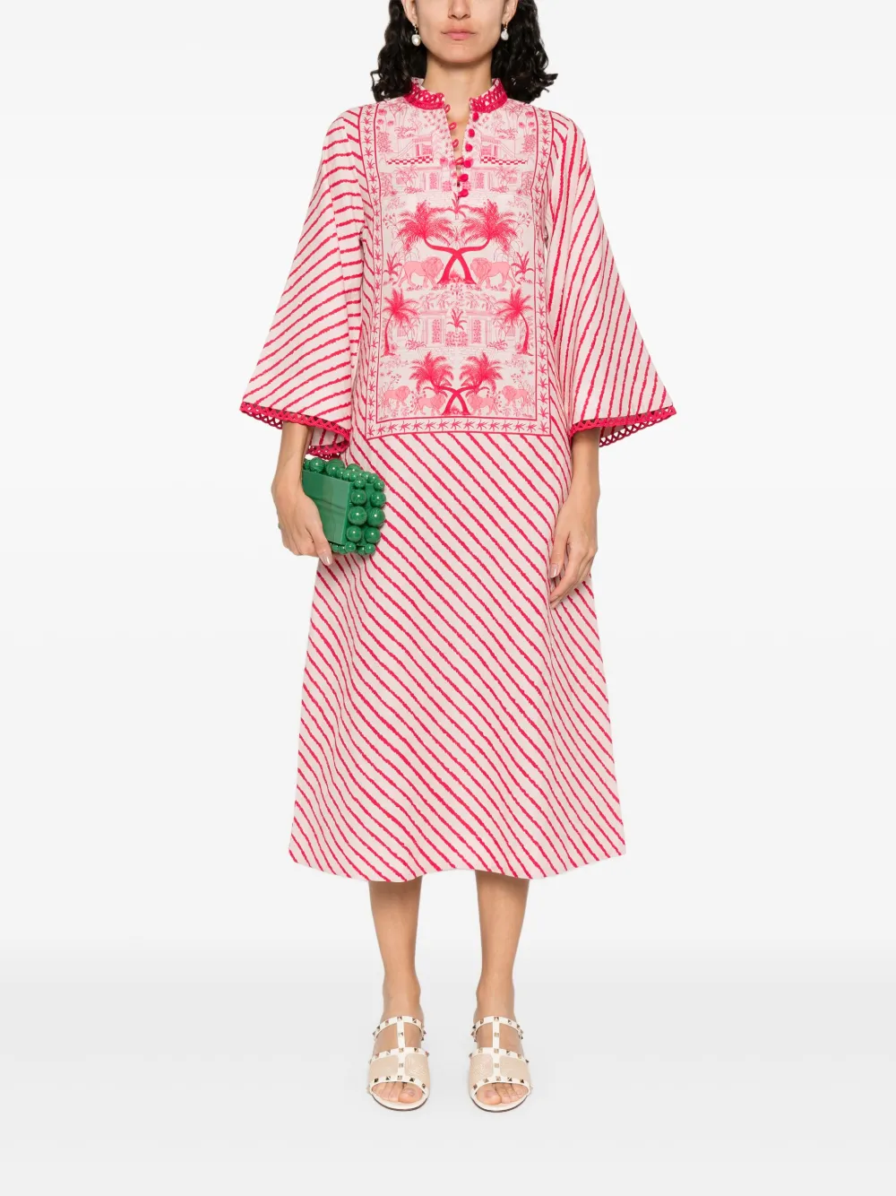 Verandah Midi-jurk met diagonale streep - Roze