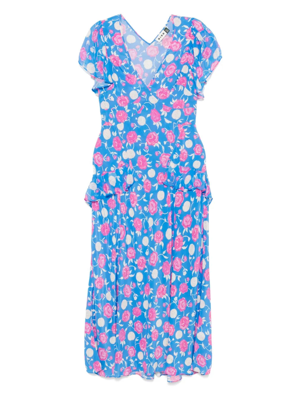 Rixo Zijden midi-jurk Blauw