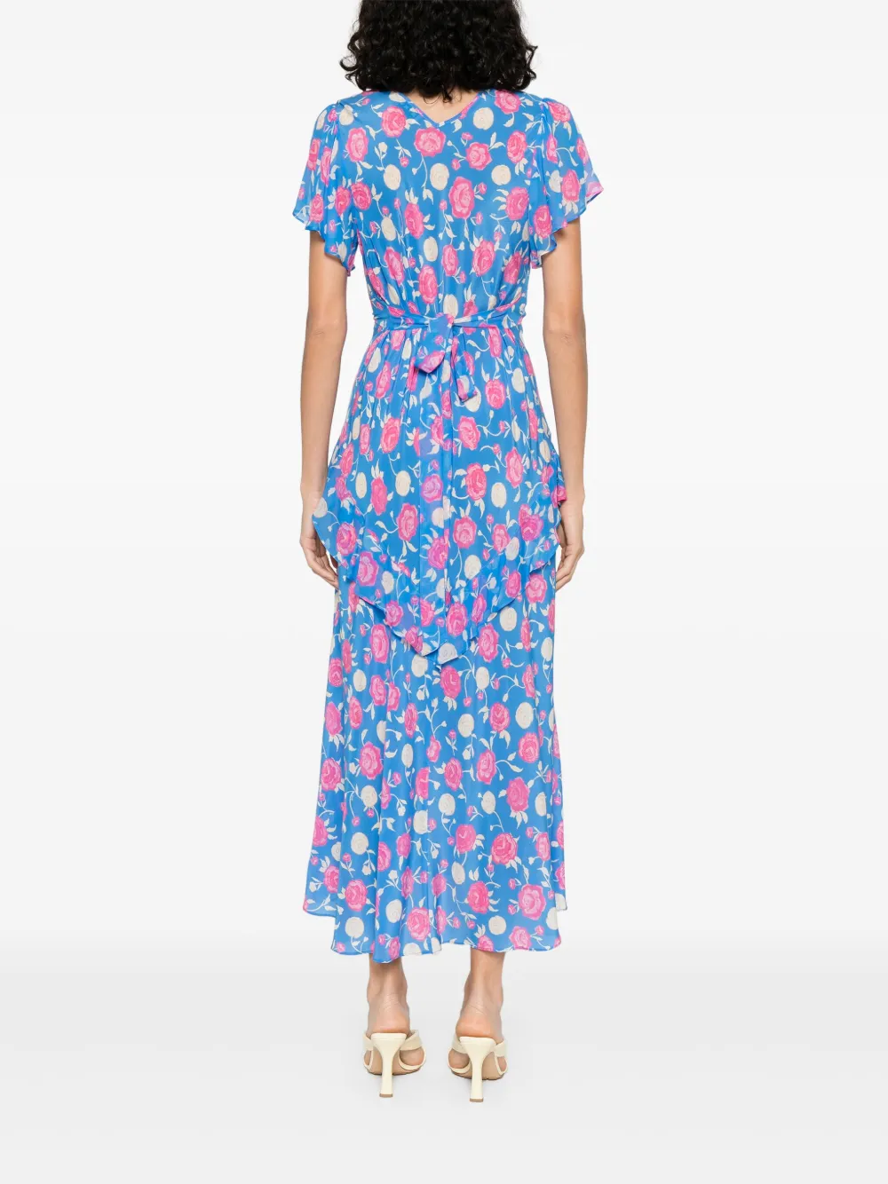 Rixo Zijden midi-jurk Blauw