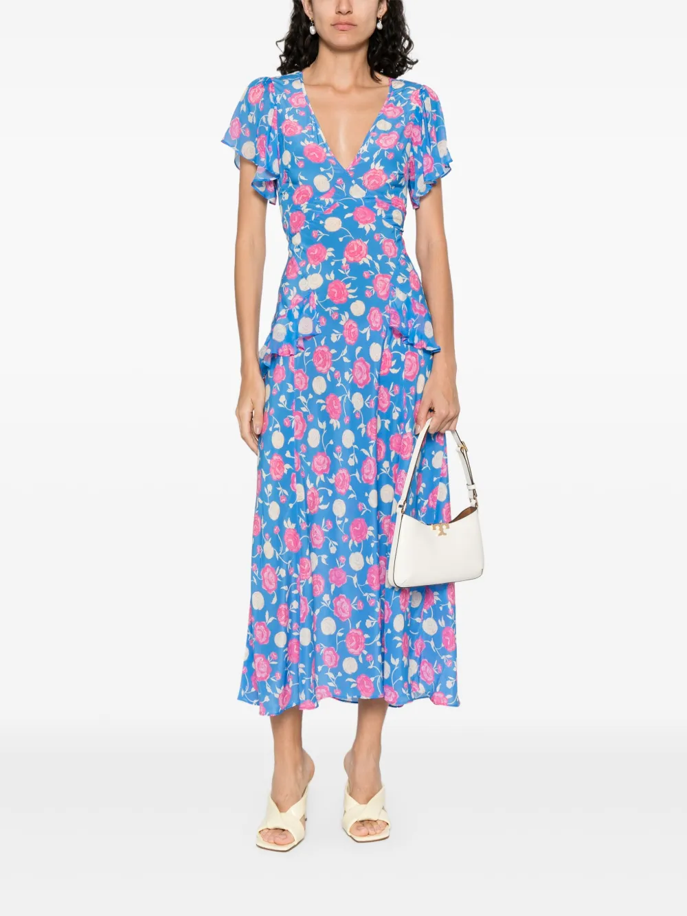 Rixo Zijden midi-jurk - Blauw