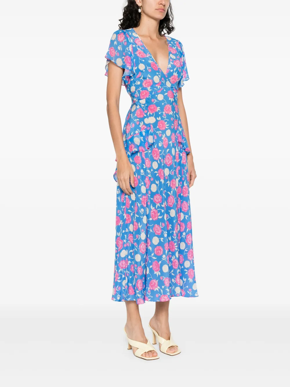 Rixo Zijden midi-jurk Blauw
