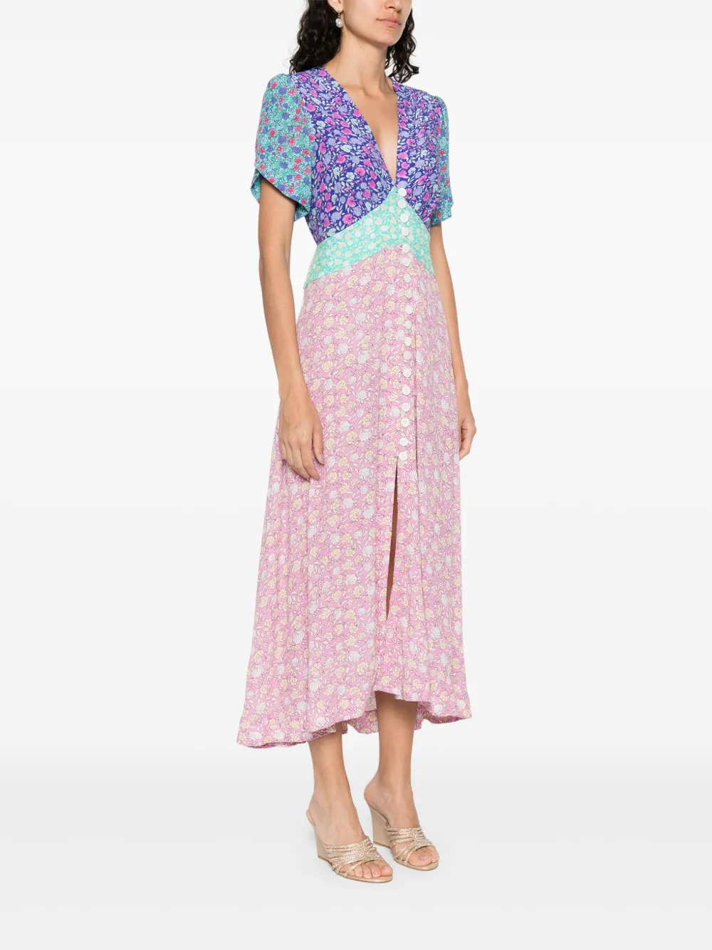 Rixo Midi-jurk met bloemenprint Blauw